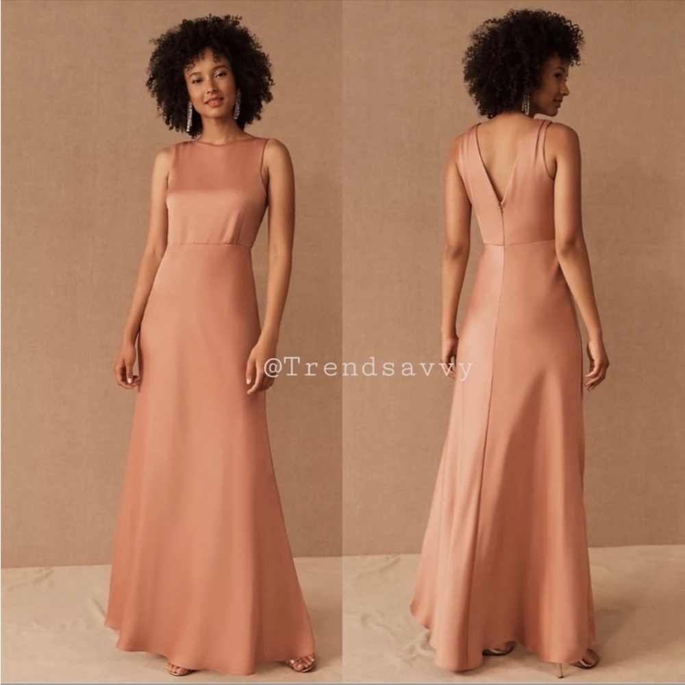 Anthropologie BHLDN Beckett Satin Bridesmaid Maxi Dress Sedona Sunset 14 Wedding